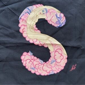 Erté Original Silk Art Deco 2-sided Vintage Alphabet Print letter S black scarf